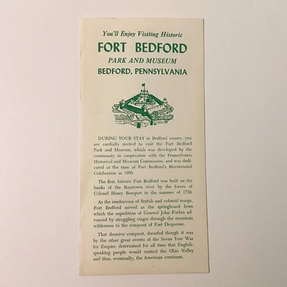 Vintage 1958 Fort Bedford Park and Museum Pennsylvania Travel Brochure Souvenir - Picture 10 of 10